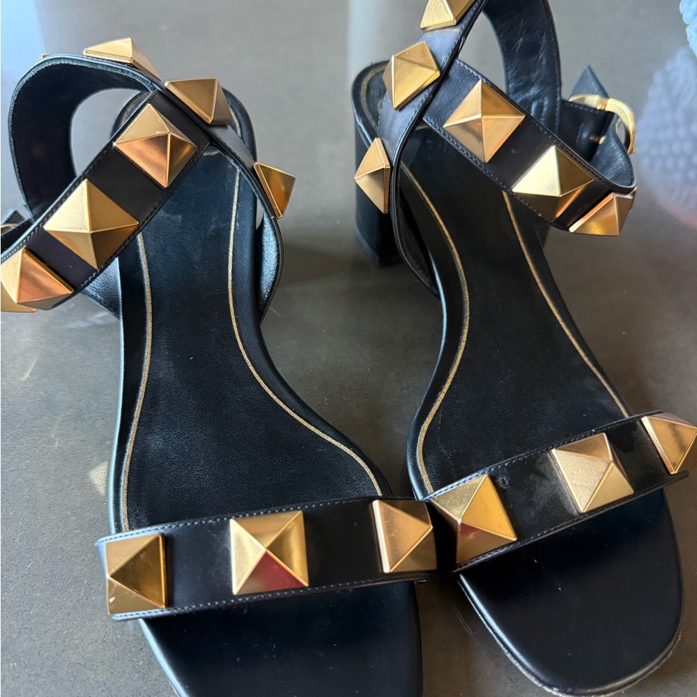 Valentino Black  Studded Block Heel Sandals